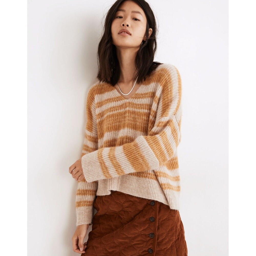 Madewell Space-Dyed Staley Pullover Sweater Gold Alpaca Merino Wool V-Neck XS